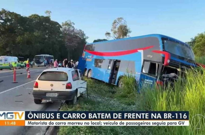  Carro bate de frente com ônibus na BR-116 e motorista morre